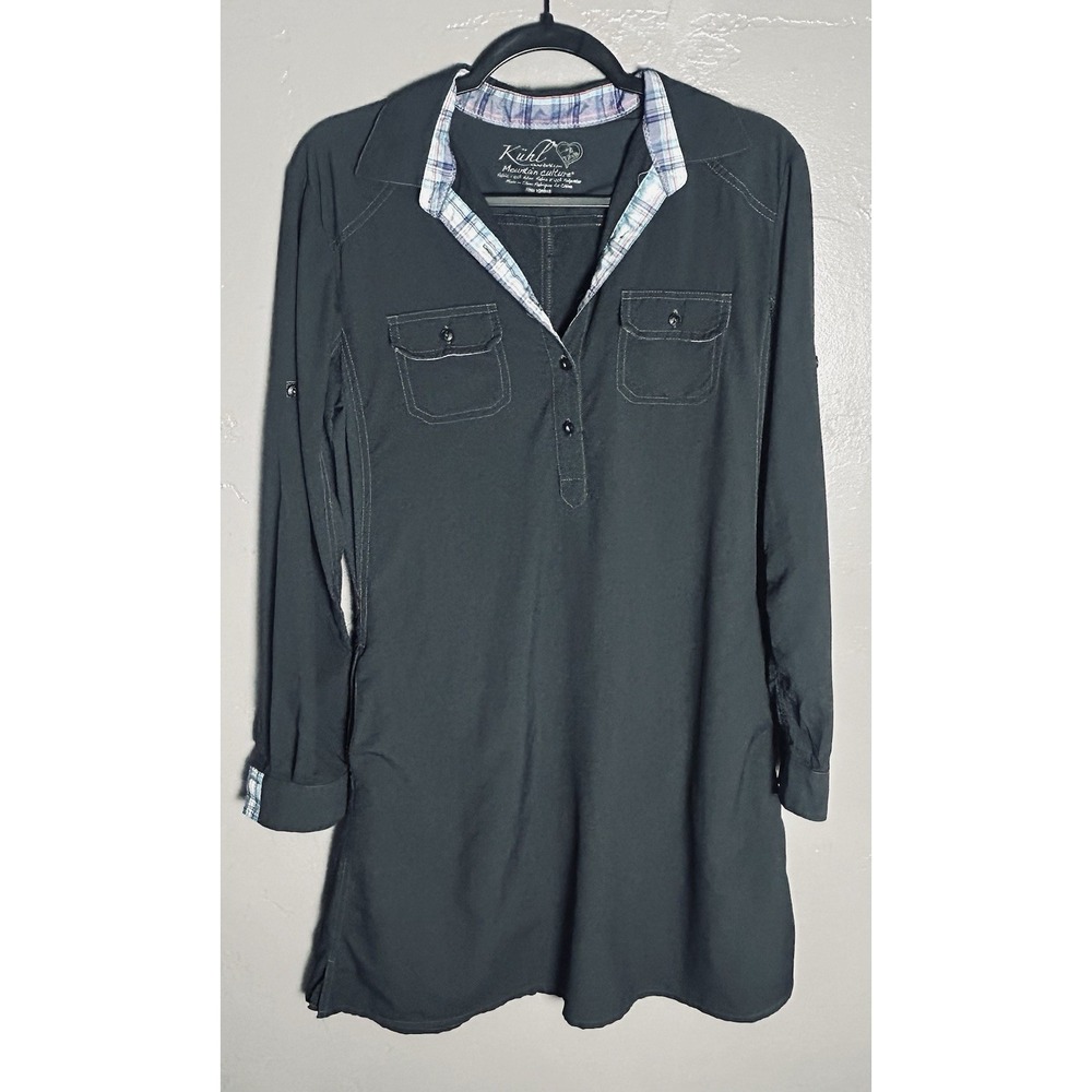 Kuhl Mountain Culture Grey Collared Plaid Dress hiking gorpcore outdoors Med.